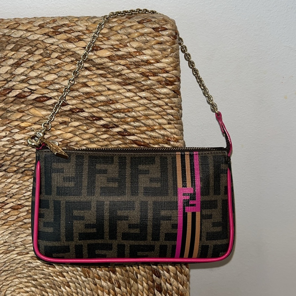 Fendi Brown and Pink Clutch with Iconic Monogram